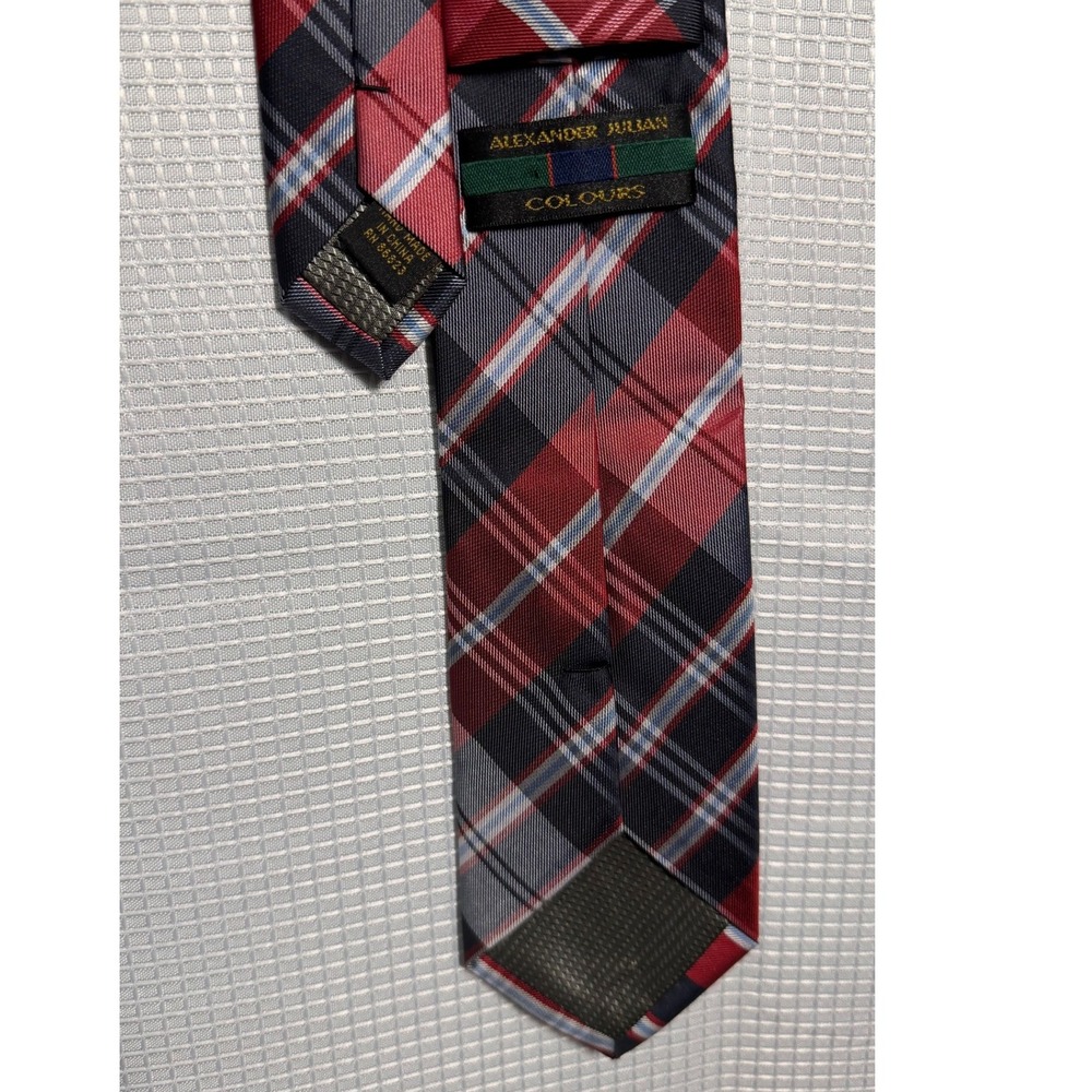 Alexander Julian Colours Plaid Necktie Men's Red Gray‎ Polyester